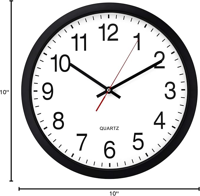 Bernhard Products Black Wall Clock Silent Non Ticking - 16 Inch Extra Large Quality Quartz Battery Operated Round Easy to Read Home/Office/Business/Kitchen/Classroom/School Clocks