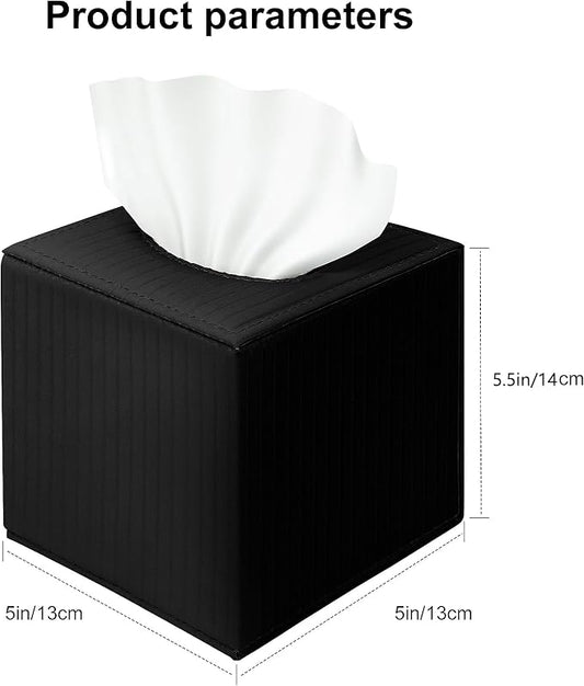 Black Square PU Leather Tissue Box Cover with Magnetic Bottom – Stylish Cube Holder for Napkins, Decorative for Bathroom, Living Room, Office, Car, Nightstand