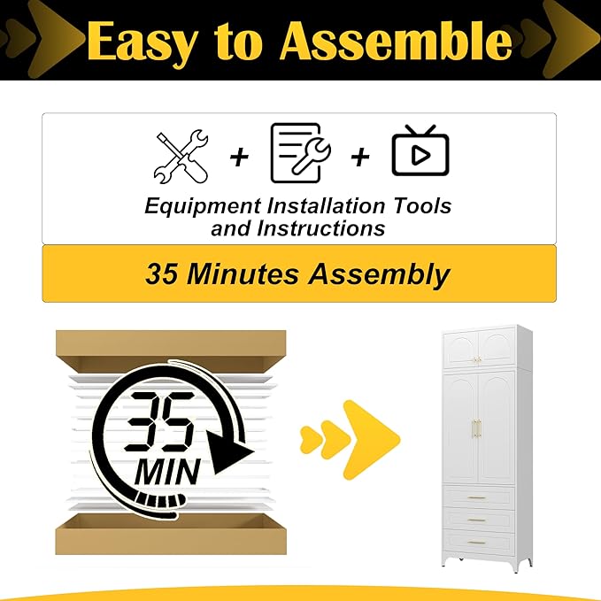 Kitchen Pantry Cabinet,90" Storage Cabinets with Doors and Shelves,Metal Pantry Cabinet with 3 Drawers,White Kitchen Cupboard for Livingroom,Pantry, Bathroom