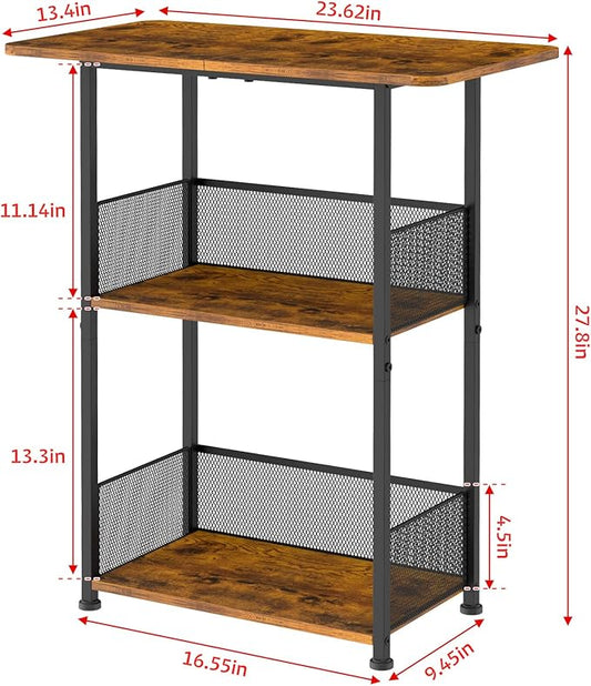 Jsskeeim Mini Floor Standing Coffee Bar Shelf,3-Tier Small Coffee Table,Corner Farmhouse Coffee Bar Cabinet;Dining Room, Living Room-Capsules,Coffee Maker(Brown+Black)