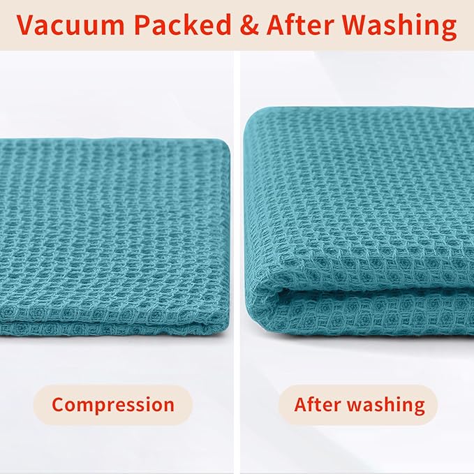 Homaxy 100% Cotton Waffle Weave Kitchen Dish Towels, Ultra Soft Absorbent Quick Drying Cleaning Towel, 13 x 28 Inches, 18-Pack, Lake Blue