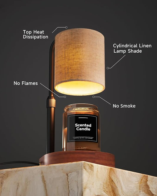 Candle Warmer Lamp with Timer & Dimmer for Yankee Candles, Adjustable Height Candle Warmer for Jar Candles, Wax Melt Lamp for Cozy Home Decor & Gifts,Linen, 2 Bulbs