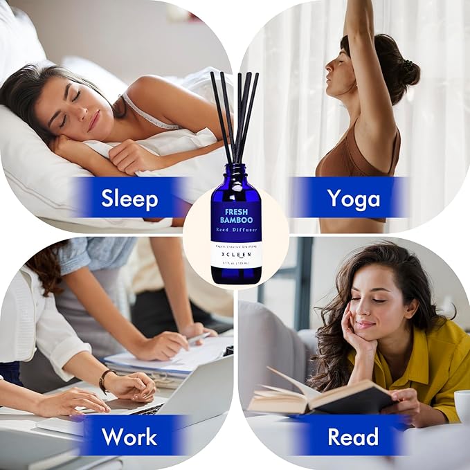 Reed Diffuser, Fresh Bamboo Scented Diffuser with Sticks, Home Fragrance Aromatherapy Oil Diffuser for Bathroom Office Decor