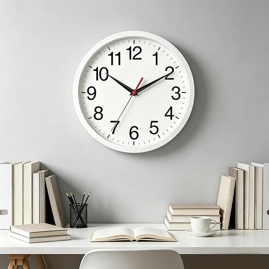 Rohioue Wall Clock Modern 10 Inch Battery Operated Silent Non Ticking Analog Clock Decorative for Bedroom Kitchen Bathroom Office Home (White)