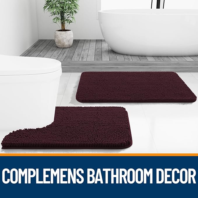 OLANLY Small Bathroom Rugs 24x16, Extra Soft Absorbent Chenille Bath Rugs, Rubber Backing Quick Dry, Machine Washable Bath Mats for Bathroom Floor, Tub and Shower, Home Decor Accessories, Black Cherry