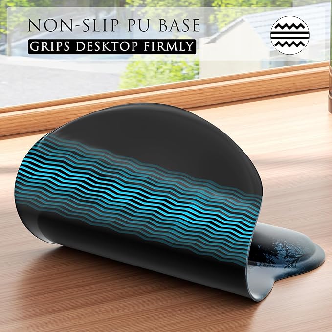 MROCO Ergonomic Mouse Pad with Gel Wrist Rest, 9.4 x 8.1 in, Cloud Forest | Ergonomic Shape Design, Multiple Pattern Options, Gel Wrist Comfort, Smooth Lycra Surface, Non-Slip PU Base