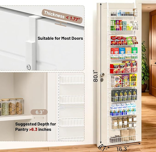 ElegantArray 10-Tier Pantry Door Oragnizer, Over The Door Pantry Organizer Rack and Storage, Hanging Spice Rack Shelves Door, Home Office Laundry Room Bathroom & Kitchen Organization, White