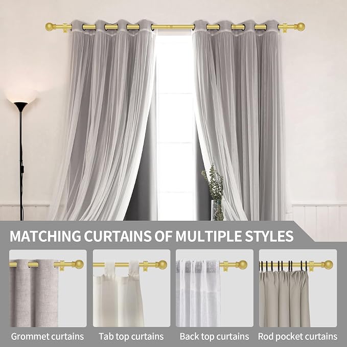 Thestoa Gold Curtain Rods for Windows 30-46 Inch, 5/8" Stainless Steel Small Curtain Rod for Bedroom, Living Room,Kitchen,Farmhouse