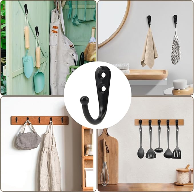 POZEAN Wall Hooks for Hanging, 40 Pack Black Small Coat Hooks with 80 Screws, Heavy Duty Single Prong Wall Hooks for Keys, Cups,Towels,Bag and More