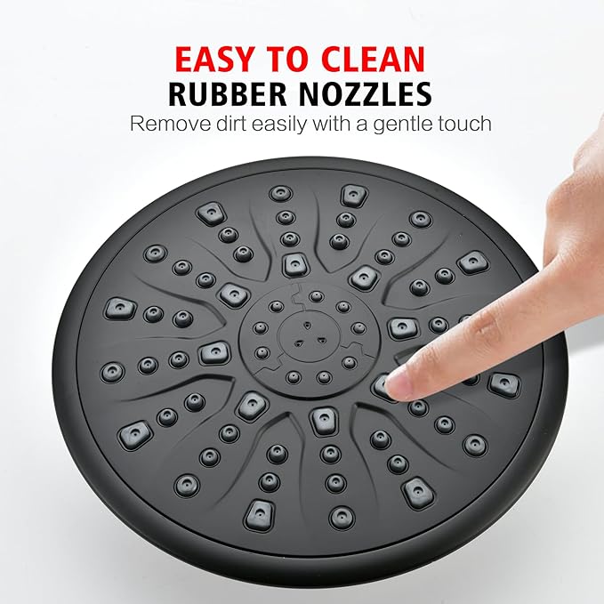 sumerain Matte Black Shower System, Handheld Showerhead with Filters for Hard Water, 9" High Pressure Multiple Modes Rain Shower Head, Valve Included