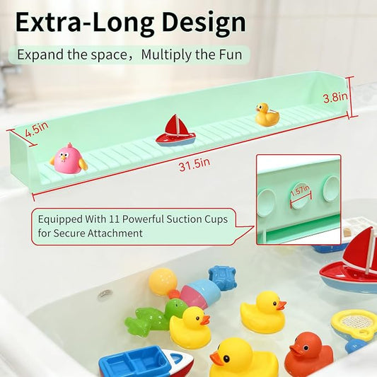 Bathtub Splash Guard for Tub Kids - Silicone Splash Guard with 11 Strong Suction Cups, Toy Tray Caddy Holder for Tub, Prevent Water Spills in Bathroom, Suitable for Kitchen Sinks and Bathtubs (Green)