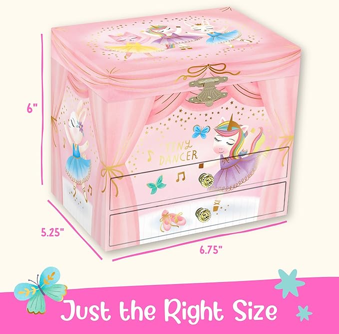 Giggle & Honey Musical Ballerina Jewelry Box for Girls - Kids Music Box with Spinning Ballerina, Ballerina Birthday Gifts for Little Girls, Jewelry Boxes, 6.8 x 5.3 x 6 in - Ages 3-10