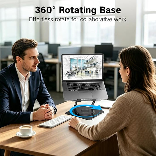 Adjustable Laptop Stand for Desk with 360 Rotating Base, Metal Foldable Laptop Riser Holder, Portable Desktop Book Stands, Ventilated Cooling Computer Notebook Stand Compatible with 10-15.6” Laptops