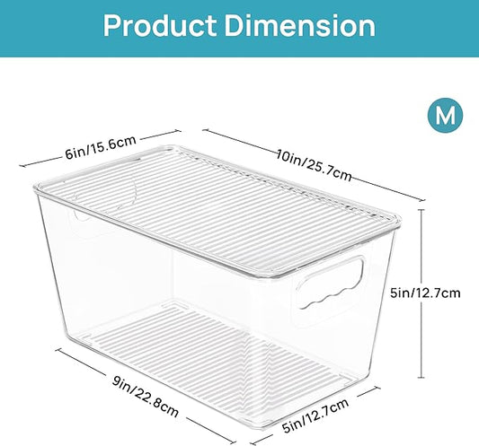 Vtopmart 6 Pack Clear Stackable Storage Bins with Lids, Medium Plastic Containers with Handle for Pantry Organizer and Storage,Perfect for Kitchen,Fridge,Cabinet, Closet,Bathroom Organization