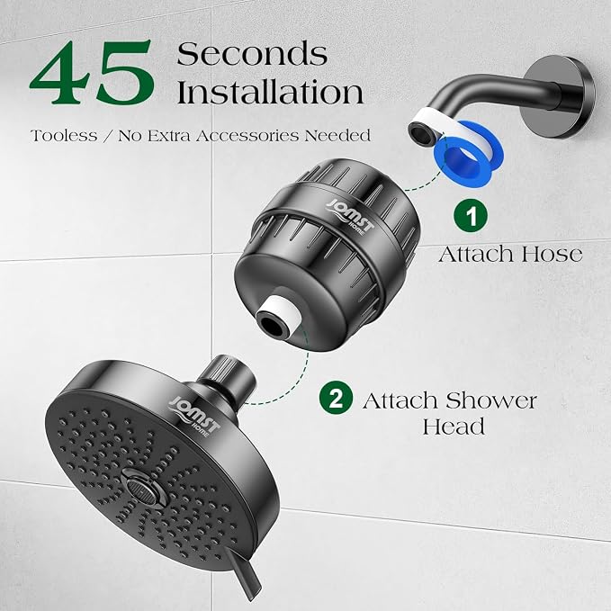 Filtered Shower Head COMBO – for Healthier Skin & Hair | 3 Mode High Pressure Shower Heads with 25-Stage Filtration | Removes 99.947% Chlorine & Heavy Metals | Shower Head with Filters - Black