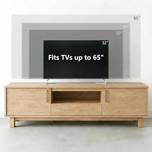 Amada 58" TV Stand for TVs up to 65 Inch, 58 Inch Fluted Entertainment Center with Storage Cabinets and Drawer, Mid Century Modern TV Console Table for Living Room & Bedroom, Natural Oak
