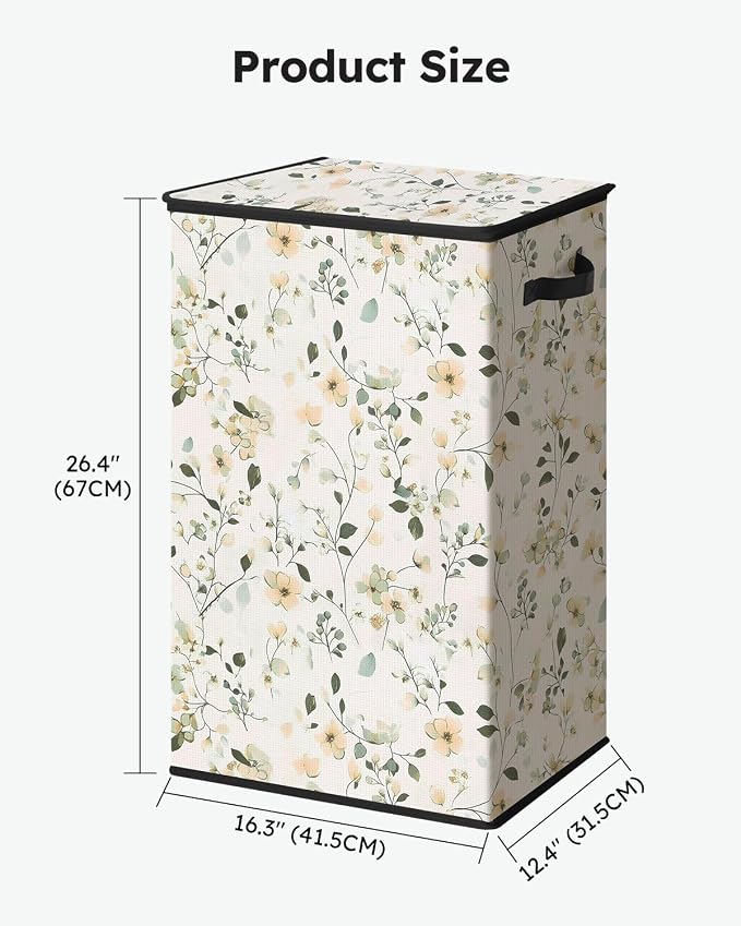 SOLEDI Laundry Hamper with Lid, 90L Tall & Large Floral Laundry Basket, Collapsible Clothes Hamper with Removable Bag, Dirty Hampers for Bedroom, Bathroom, Laundry Room