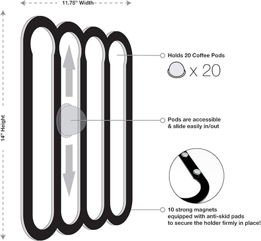 Demi's Home Magnetic Coffee Pod Holder for Nespresso Vertuo Capsules - Suitable to be Mounted on the Fridge (Black)