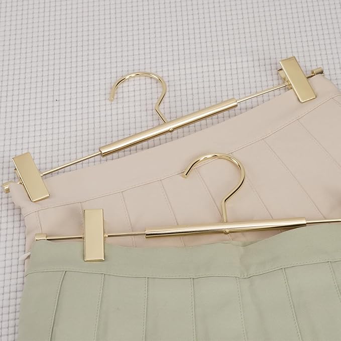 VWV 10-Pack Adjustable Women's Skirt and Pants Hangers, Durable, Space-Saving, Suitable for Jeans, Shorts, Underwear, Sports Bras (Gold)