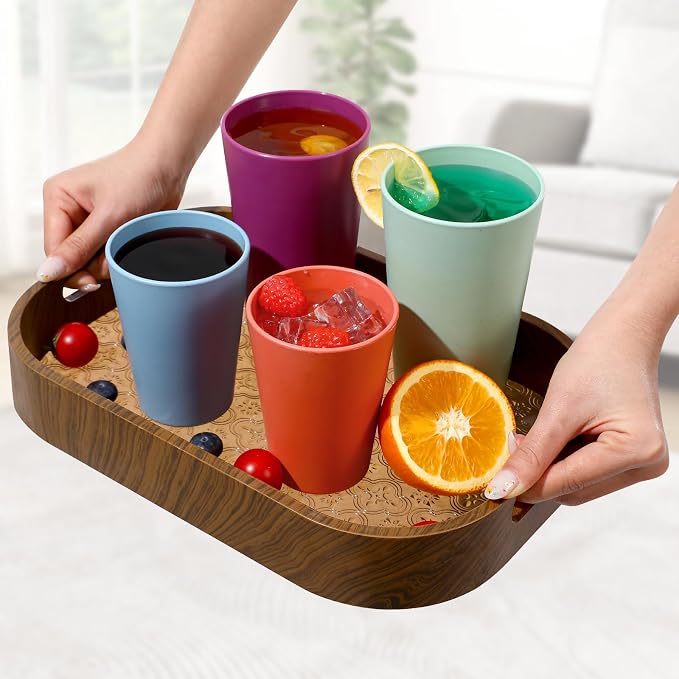 HEYCOME Set of 16 Wheat Straw Cups, 8 Pcs 20 oz & 8 Pcs 12 oz Unbreakable Drinking Cups, Reusable Plastic Cups Sets, Water Glasses Tumblers, Microwave & Dishwasher Safe, Bpa Free, 8 Colors