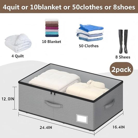 EE-RoomWorld Under Bed Storage with Wheels, No Assemble Required 12 inches height Under Bed Storage bins,Large capacity Rolling Underbed Shoe Storage containers,dorm underbed storage drawers