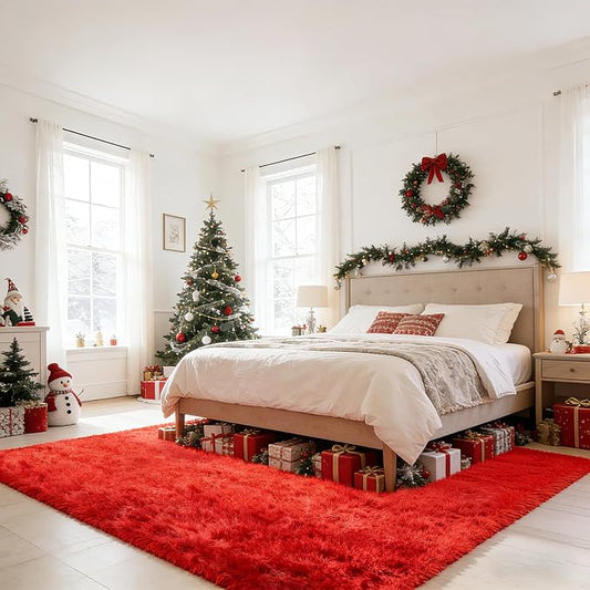 Red Shag Area Rugs for Bedroom Living Room,Ultra Soft Fluffy Christmas Area Rugs 9x12 for Dorm,Indoor Carpet Plush Rugs for Living Room Home Decor (Red, 9X12 Feet)