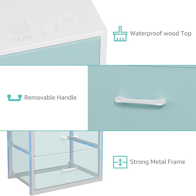BOLUO Stackable Storage Drawers Closet Organizers and Storage Fabric Blue 2 Drawer Dresser for Bedroom 2 Packs Modern
