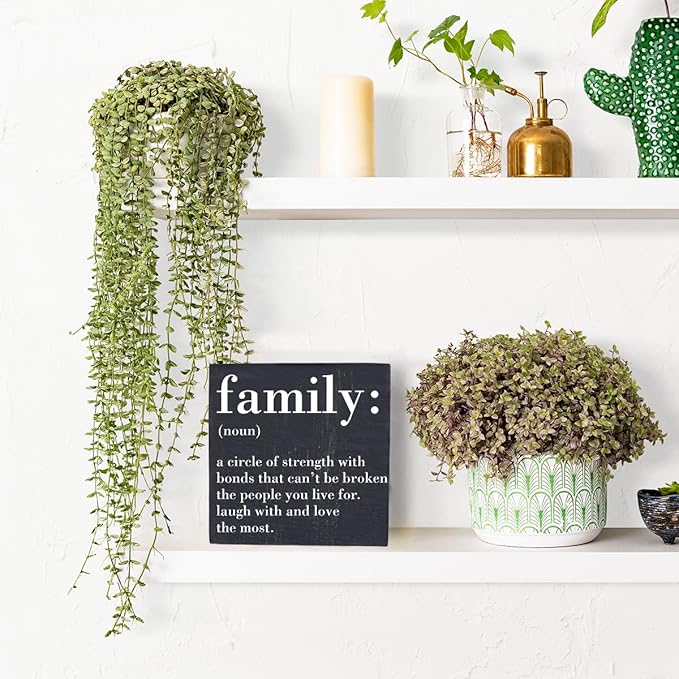HTBIG Family Noun Family Quotes Desk Decor Wooden Box Sign Inspirational Rustic Black Wood Block Plaque Box Sign for Home Farmhouse House Kitchen Bathroom Living Room Shelf Table Decoration