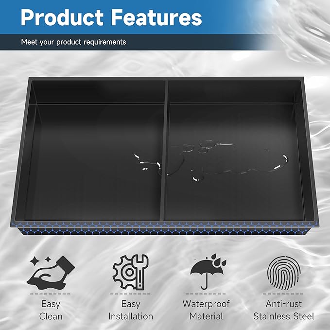9" x 25" Black Modern Wall Mount Shower Niche with Double Recessed Shelves, No Tile Needed