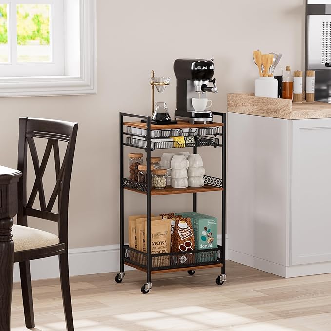 Plaviya K Cup Holder Coffee Cart, 5 Tier Coffee Station Organizer with Wheels, Coffee Pod Holder Coffee Bar Organizer Accessories, Multi-Functional Cart for Living Room, Kitchen, Breakfast Nook