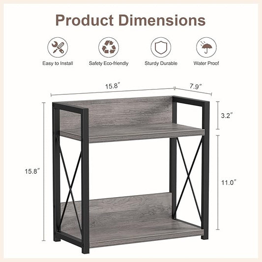 Giikin Coffee Bar Accessories, 2 Tier Spice Rack for Counter, Gray Kitchen Countertop Organizer (Grey, L)