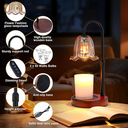 Candle Warmer Lamp Electric: Dimmable Timer Candles Warming Lamps - Height Adjustable Burner Jar - No Flame Scented Melts Wax - All Candle Jars Table Light Home Decor