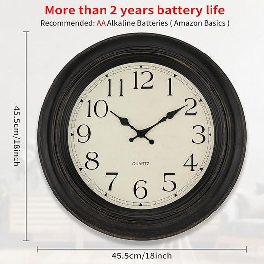 Foxtop Large Wall Clock 18 Inch Silent Non Ticking Battery Operated Classic Vintage Retro Wall Clock Decorative for Living Room Kitchen Home Office (Bronze)