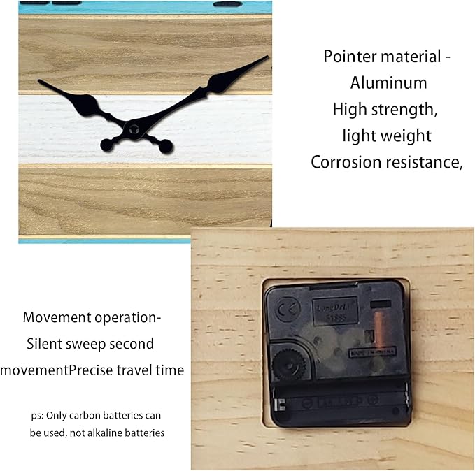 Solid Wood Wall Clocks Battery Operated 12 Inch Blue Rustic Wall Clocks for Living Room Decor Analog Farmhouse Wall Clock Non Ticking