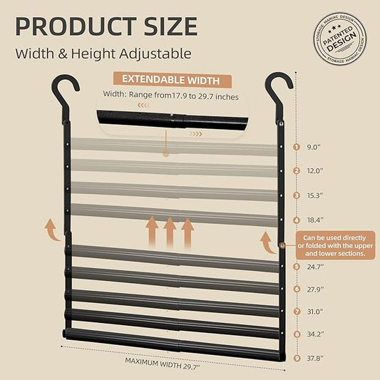 STORAGE MANIAC Adjustable Closet Rod for Hanging Clothes, 1 Pack Black | Expandable 17.9"-29.7" Heavy-Duty Metal Closet Hanging Rod with 9 Height Adjustments, Space-Saving Double Closet Organizer