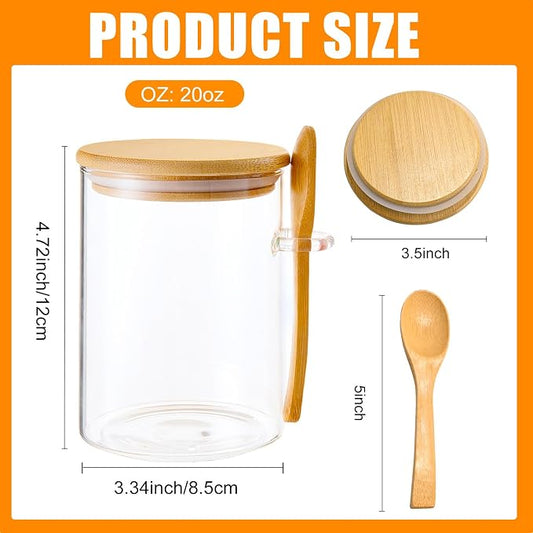 Overnight Oats Jars, Overnight Oats Container with Lid and Spoon, 2 Pack Glass Jars with Bamboo Lids for Cereal, Yogurt, Chia Pudding