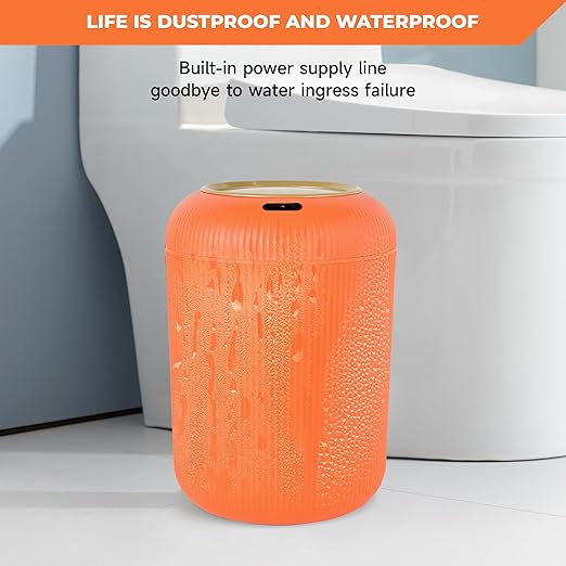 Pukomc Smart Sensor Wastebasket, Convenient and Hygienic Easy to Use, Technology Sensor Waterproof Wastebasket Plastic Trash can for Kitchen, Bathroom, Bedroom, Living Room, Office and Outdoor Orange
