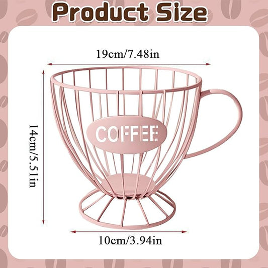 Coffee Pod Holder, Large Capacity K Cup Holder Coffee Capsule Storage Basket Tea Organizer for Countertop Kitchen Bar (Pink)