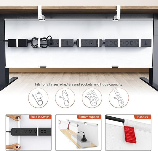 Univivi No Drill Under Desk Cable Management Tray, 48" Cord Organizer for Table, Clamp/Screw Mount Desk Cable Management, Premium Fabric Cable Management Tray for Office, Home (Extra Large)