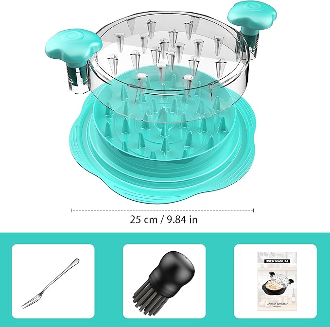 SURETIVIAN Chicken Shredder Tool Twist Large Chicken Breast Shredder with Brush&Fork, Visible Meat Shredder Machine, Anti-Slip Strip, Ergonomic Handle, BPA Free, Pork Beef Chicken(Mint Green)