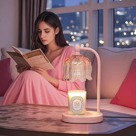 MEIXISUE Pink Candle Warmer Lamp with Timer and Dimmer,Gifts for Mom/Wife, Melt Wax Warmer Lamp with 2 Bulbs for Candle Jars House Warming New Home Decor
