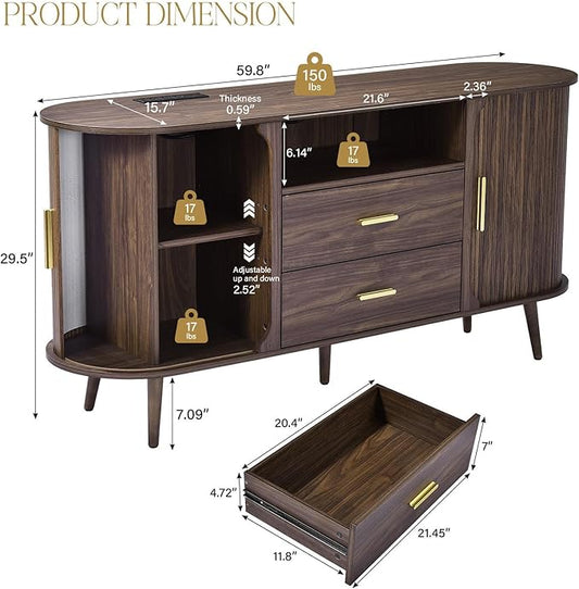 60" Sideboard Buffet Cabinet with Storage, Sliding Door & Adjustable Shelf, Modern Accent Sideboard Coffee Bar Console Table for Kitchen, Entryway and Living Room