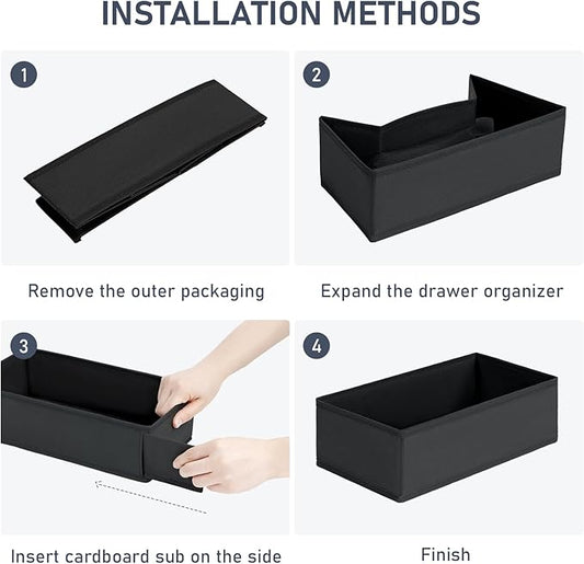 DIMJ Drawer Organizer Clothes - Underwear Organizer Sock Closet Organizers and Storage Box Dresser Organizer, Drawer Dividers for Baby Clothes, Bra, Socks, Belt, Tie, Set of 9, Black
