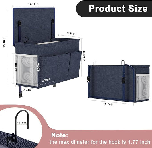 Edudif Dual-purpose Bedside Caddy Bedside Organizer, Bed Caddy with 6 Pockets, Versatile Bedside Storage Solution Magazine Remotes holder, ideal for Home, Dorm, Hospital, Crib Bed