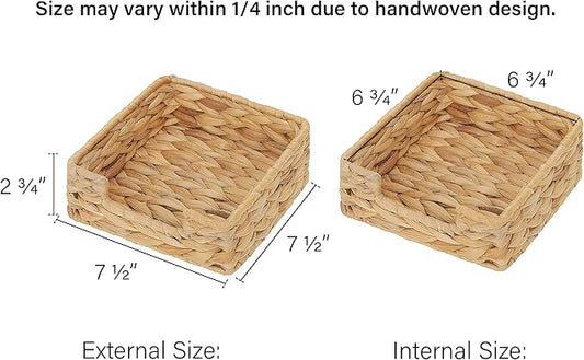 StorageWorks Water Hyacinth Guest Towel Holder for Bathroom, Wicker Napkins Baskets for Dinning Room, Rattan Napkin Holders for Tables, 7 ½"L x 7 ½"W x 2 ¾"H, 1 Pack