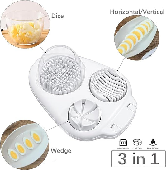 3 In 1 Egg Slicer for Hard Boiled Eggs,3 Slice Modes Egg Cutter,Stainless Steel Dicer for Strawberry Mushroom Grape Cherry, Multifunctional Food Cutter Slicer for Home Kitchen Chopper Gadgets (White)