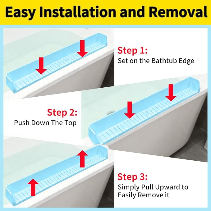 Bathtub Splash Guard for Tub Kids - 31IN Silicone Splash Guard with 11 Strong Suction Cups, Toy Tray Caddy Holder for Tub, Prevent Water Spills in Bathroom, Suitable for Kitchen Sinks and Bathtubs