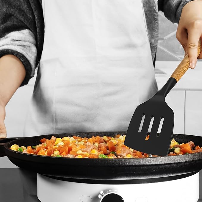 oannao Silicone Cooking Utensils Kitchen Utensil Set - 446°F Heat Resistant Silicone Kitchen Utensils Set, Spatula,Turner Tongs, Spoon, Whisk,Kitchen Gadgets for Nonstick Cookware, BPA Free (Gray)