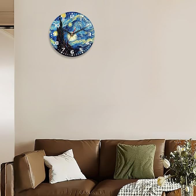 Blue Wall Clocks Battery Operated,Starry Sky Clock for Living Room,Decorative Wall Clock for Living Room,Bedroom,Bathroom and Kitchen,10 Inch