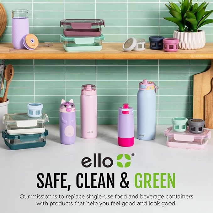 Ello Duraglass Refresh 3.4 Cup Meal Prep Sets 10Pc, 5 Pack Set- Glass Food Storage Container with Silicone Boot and Airtight BPA-Free Plastic Lids, Dishwasher, Microwave and Freezer Safe, Melon